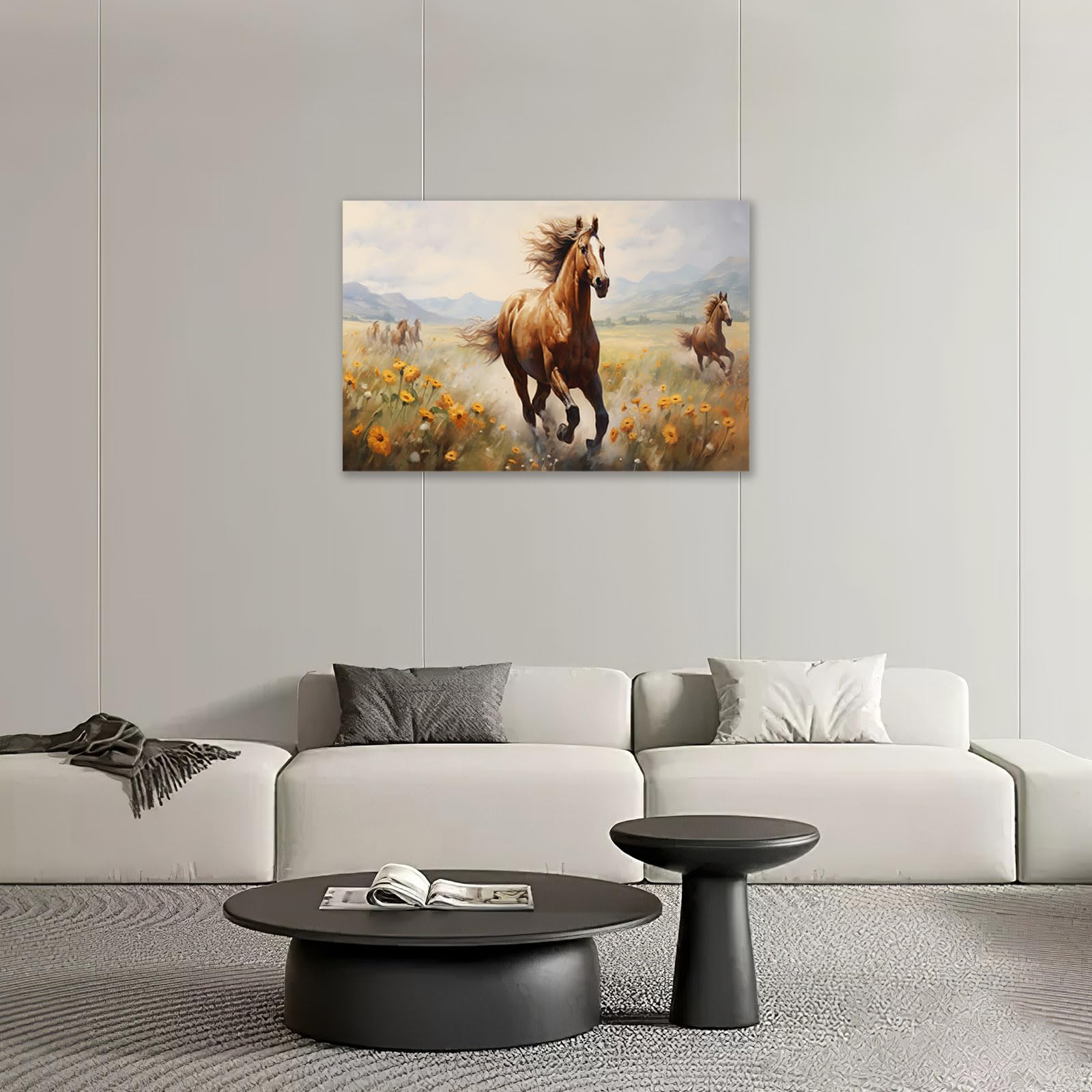 Amazon.co.jp: 西洋の馬の絵画 大型ウォールアート 馬 花の絵 壁装飾